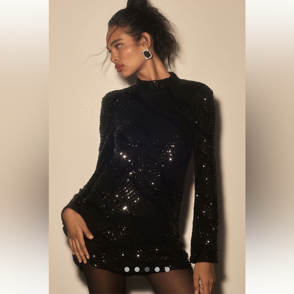 Anthropologie NWT Maeve Long-Sleeve Mock Neck Sequin Mini Dress size XXS. - Picture 4 of 13